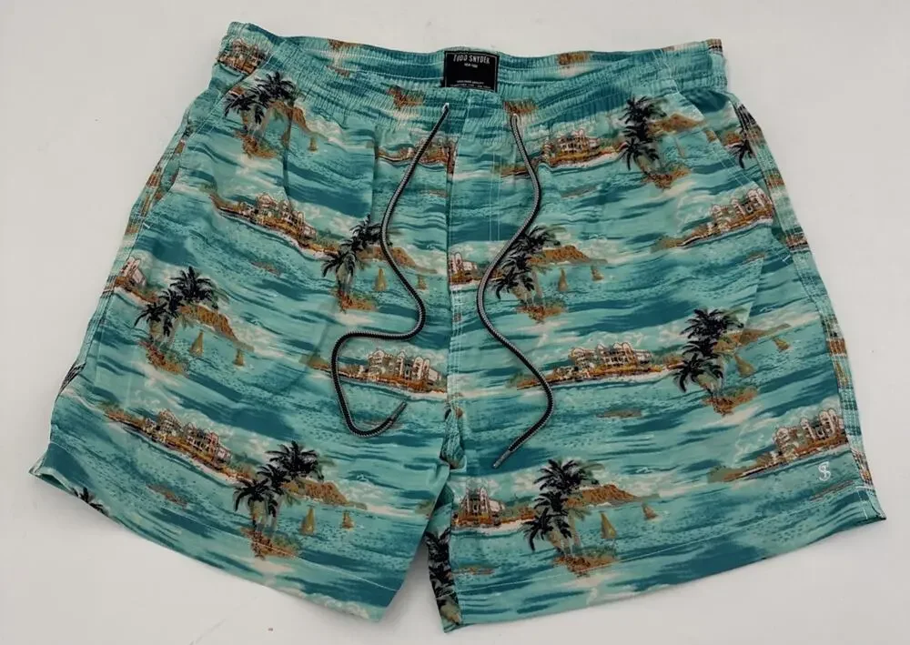 Todd Snyder Montauk Swim Trunks Mens Large Island Palm Tree Beach Board Shorts